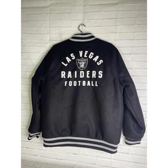 Ultra Game NFL Las Vegas Raiders Mens Varsity Coaches Snap Up Jacket Coat Size L - Picture 2 of 13